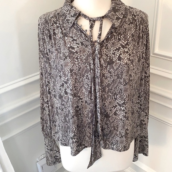 Free People Tops - Free People Snake Print Tie Neck Blouse